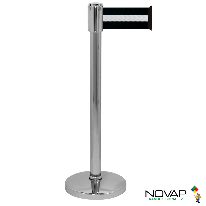 Poteau COLOR alu Chromé à sangle Noir/Argent 3m x 100mm sur socle portable - 2053426