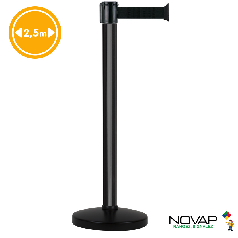 Poteau de guidage Noir - FIRST - sangle Noire 2,5m x 50mm sur socle portable - 2080033