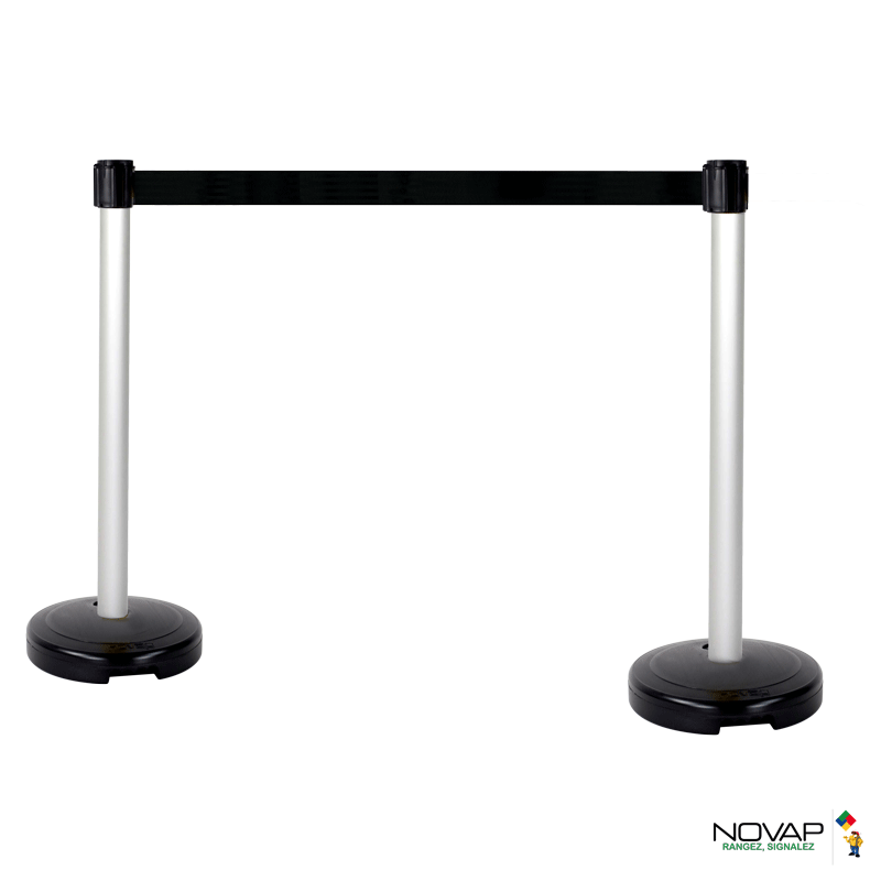 Kit 2 Poteaux PVC Gris sur socle 9kg à lester avec tête à sangle Noir 3m x 50mm et tête réceptrice - 2800099