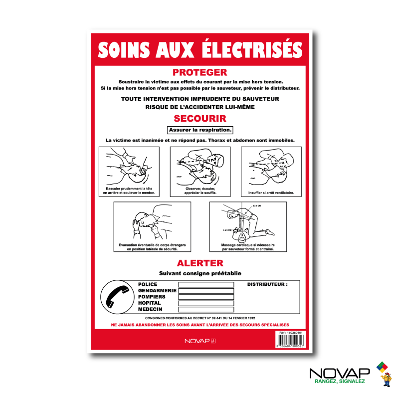 Panneau consignes de sécurité soins aux éléctrisés 460X320mm - 4300320