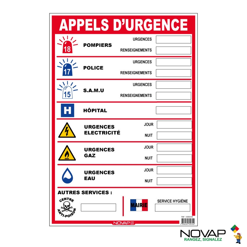 Panneau consignes de sécurité appels d'urgence 460X320mm - 4300344