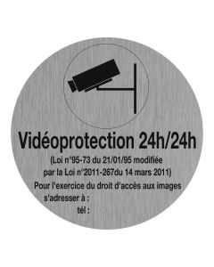 Plaquette surveillance vidéo - Aluminium brosse Ø75mm - Novap