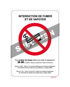 Panneau interdiction de Fumer et de Vapoter – Rigide 148x210mm – Novap