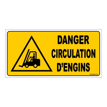 Panneau Danger circulation d'engins - Rigide 960x480mm - 4000466