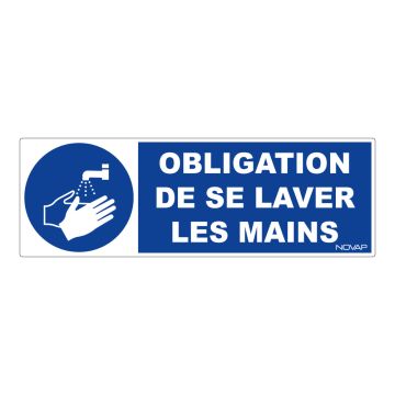 Panneau Obligation de se laver les mains - Rigide 450x150mm - 4030647