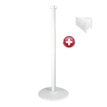 Poteau acier 1m10 Blanc sur socle acier avec support panneau - Novap