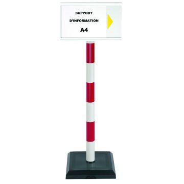 Poteau PVC grande hauteur Rouge/Blanc sur socle lesté 3kg avec support d'information A4 - 2000161