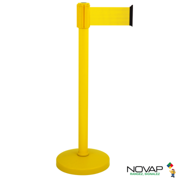 Potelet COLOR alu Jaune à sangle Jaune 3m x 100mm sur socle portable - novap