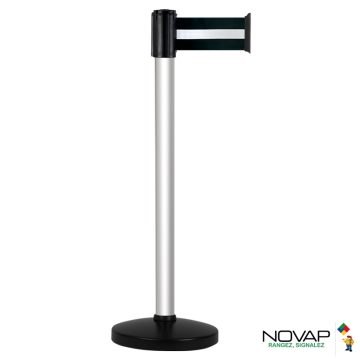 Poteau Alu Anodisé à sangle Noir/Argent 3m x 100mm sur socle portable - Novap