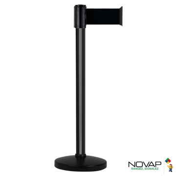 Poteau Alu Noir laqué à sangle Noir 3m x 100mm sur socle portable - Novap