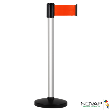 Poteau Alu Anodisé à sangle Orange fluo 3m x 100mm sur socle portable - 2700412