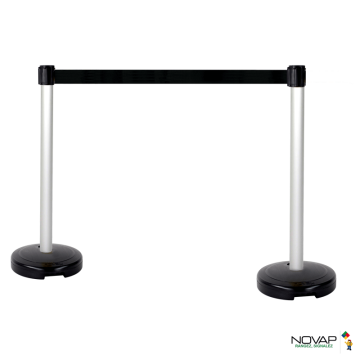 Kit 2 Poteaux PVC Gris sur socle 9kg à lester avec tête à sangle Noir 3m x 50mm et tête réceptrice - Novap