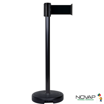 Poteau PVC Noir à sangle Noir hachuré 3m x 100mm sur socle 9kg à lester - Novap