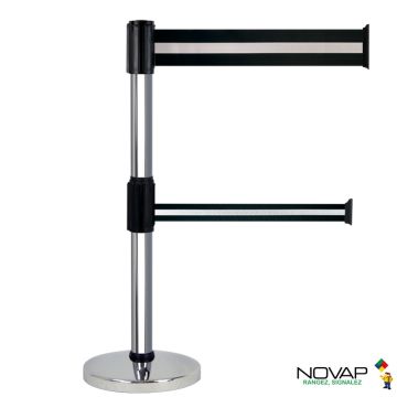 Poteau Alu chromé à double sangles Noir/Argent 3m x 100 & 50mm sur socle portable - 2900096