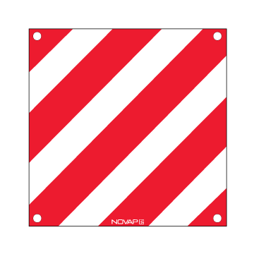 Panneau de signalisation avec œillet - Standard 480x480mm - hachuré rouge/blanc - Novap