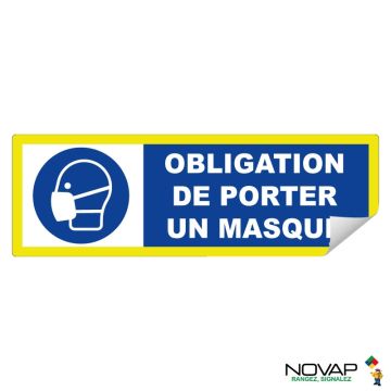 Adhésif Obligation de porter un masque - haute visibilité - 450x150mm - Novap