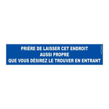 Panneau Prière de laisser cet endroit propre - Rigide 330x75mm - 4120669