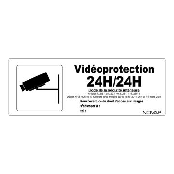 Panneau Vidéoprotection 24h/24h avec pictogramme - Rigide 330x120mm - Novap