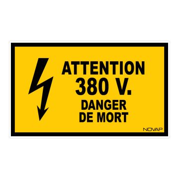 Panneau Attention 380V danger de mort - Rigide 330x200mm - 4161372