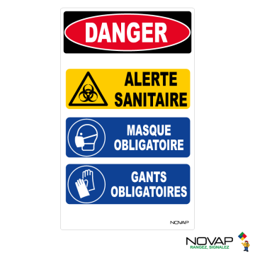 Panneau Danger alerte sanitaire - 200x330mm - Novap