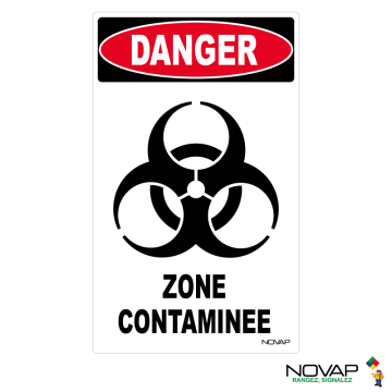 Panneau Danger zone contaminée - 200x330mm - Novap