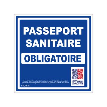 Panneau Pass sanitaire obligatoire - Rigide 200x200mm - Novap