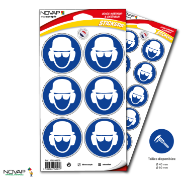 Pictogramme Obligation de porter un casque, lunettes et casque anti-bruit - Novap