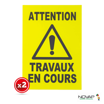 Lot de 2 plaques modulable jaune fluo - travaux en cours - Novap