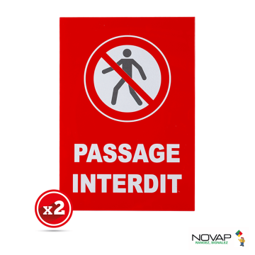 Lot de 2 plaques modulable rouge - Passage interdit aux piétons - Novap