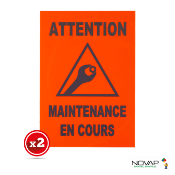 Lot de 2 plaques modulable Orange fluo - Maintenance en cours - Novap