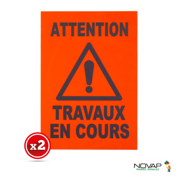 Lot de 2 plaques modulable Orange fluo - travaux en cours - Novap