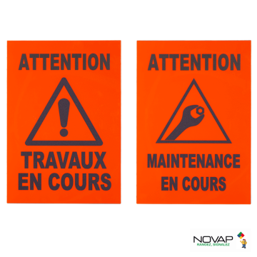 Lot de 2 plaques modulable Orange fluo - Travaux & Maintenance en cours - Novap