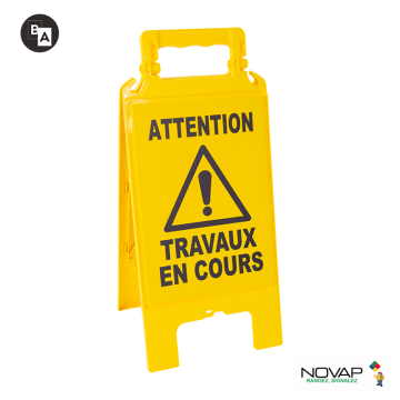 Chevalet de signalisation modulable jaune - Attention travaux en cours - Novap