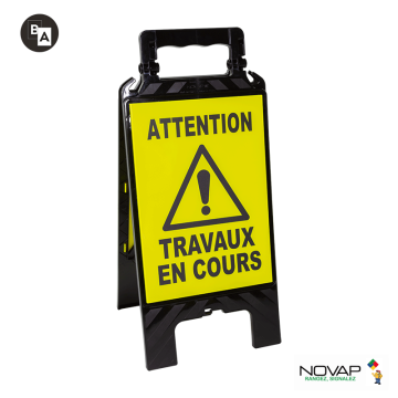 Chevalet de signalisation modulable noir - Attention travaux en cours - Novap