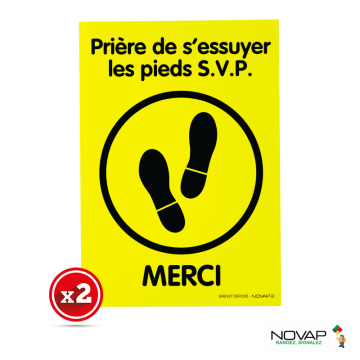 Lot de 2 plaques modulable Jaune fluo - Essuyer vous les pieds merci  - Novap