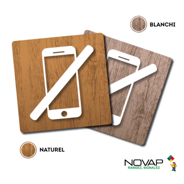 Plaquettes 90x90mm - Smartphone interdit - Wood | NOVAP