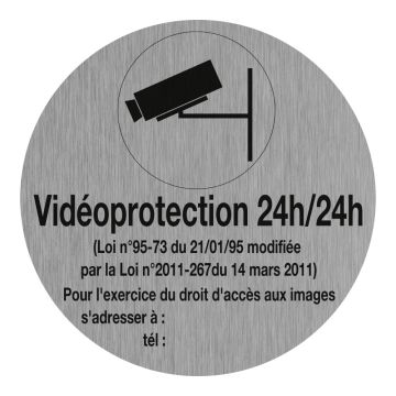 Plaquette surveillance vidéo - Aluminium brosse Ø75mm - Novap