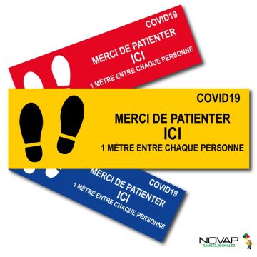 Panneau COVID19 - 1 mètre entre chaque personne - spécial sol - 450 x 150 mm - Novap