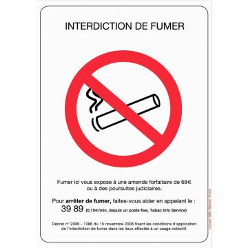 Panneau Interdiction de fumer - Rigide 148x210mm - 4600000