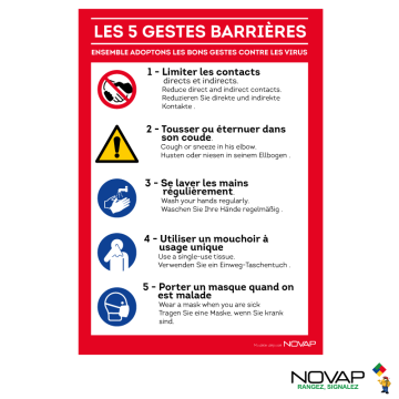 Panneau Les gestes barrières - A4 - Novap