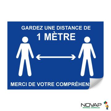 Panneau Garder une distance de 1 mètre - Adhésif A4 - Novap