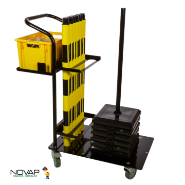 Chariot de signalisation maintenance - 6 Poteaux PVC lestés 3 Kg + chaine 25M Jaune/Noir - 6100423