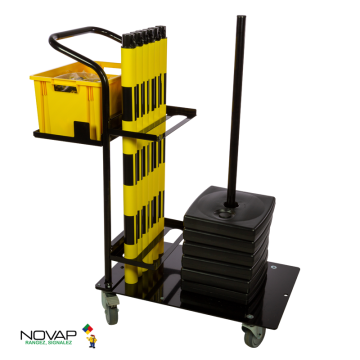 Chariot de signalisation maintenance - 6 Poteaux PVC lestés 4 Kg + chaine 25M Jaune/Noir - 6100447