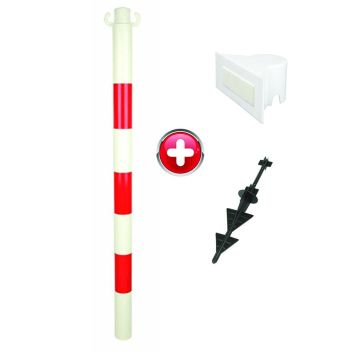 Poteau PVC Rouge/Blanc sur pointe avec support panneau - 2000253