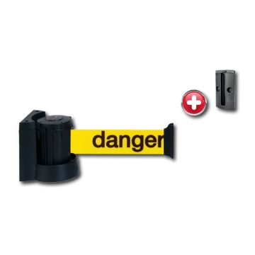 Support mural avec sangle Jaune avec marquage Danger 2,30m x 50mm plus Platine murale - Novap