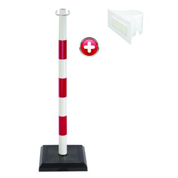 Poteau PVC 1m10 Rouge/Blanc sur socle lesté 3kg avec support panneau - 2000109