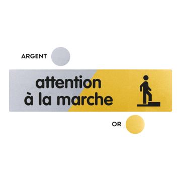 Plaquette Attention à la marche 170x45 - Argent & Or - NOVAP