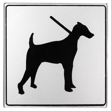 Plaquette de porte Chien en laisse - Classique argent 90x90mm - 4330372