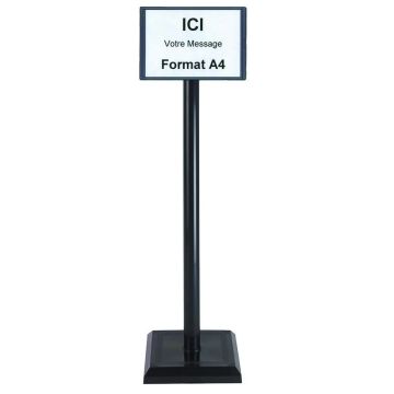 Poteau PVC Noir sur socle lesté 3kg avec support d'information A4 - 2000574