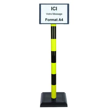 Poteau PVC grande hauteur Jaune/Noir sur socle lesté 3kg avec support d'information A4 - 2000581